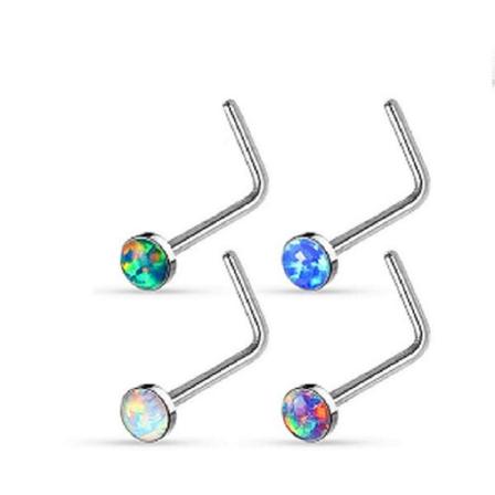 1 pakke med 4 L-formede nesepiercinger i 316L stål med opal 4 stycen pack