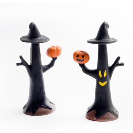 2 stk Halloween Miniatyrgresskartrær Figurer Mini Harpiks Tremodell Ornament Realistisk Gresskartrær Statue Gresskar T