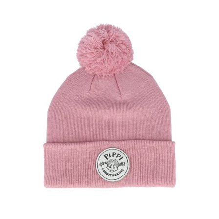 Pippi Långstrump - Rosa pom Beanie - Kids B/W Logo Pink Pom @ Hatstore