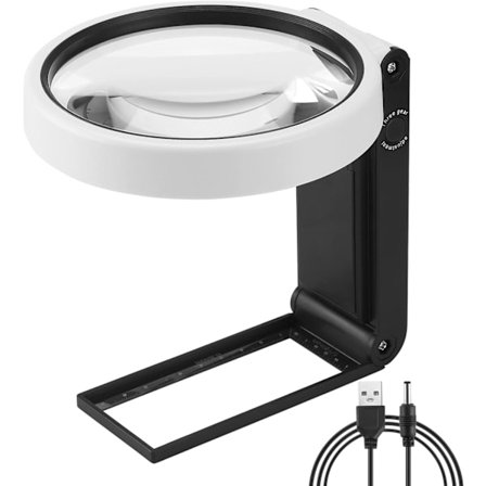Stor 4,35 tommers 10X 30X forstørrelsesglass med lys og stativ, bærbar stående LED-belyst forstørrelsesglass, sammenleggbar leselupe med for eldre 