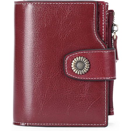 Dame ægte læderpung, RFID-blokering, kompakt størrelse, vinrød
