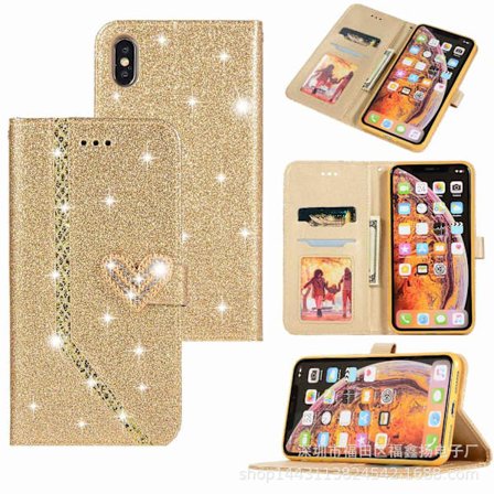 Fodral för Samsung S23 Tyrant Guld Kärlek Hjärta Hijab Glitter Diamant Kortplånbok