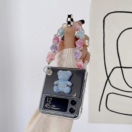 Sött 3D-björnfodral Kompatibelt med Samsung Galaxy Z Flip 4, Hårt PC-skyddsfodral med kärlekshjärtsarmband