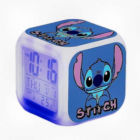 Lilo Stitch Digital Vekkerklokke med 7 Fargeskiftende LED Nattlys for Barneromsdekor og Nattbordsbruk