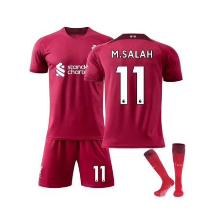 (Liverpool FC 2022/23 Hjemmetrøje M.Salah No.11 Fodboldtrøje 3-delt sæt til børn Voksne Sort Hvid 40