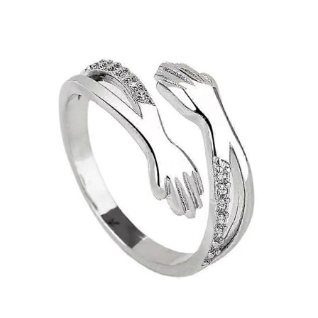 S925 Sterling Silver Hug Rings för kvinnor flicka, kramande hand öppen löftesring, mors dag alla hjärtans dag födelsedagspresenter
