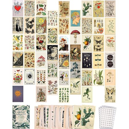 Vintage Botanical Illustration Tarot Collage -setti - 50 kpl Pieniä Julisteita