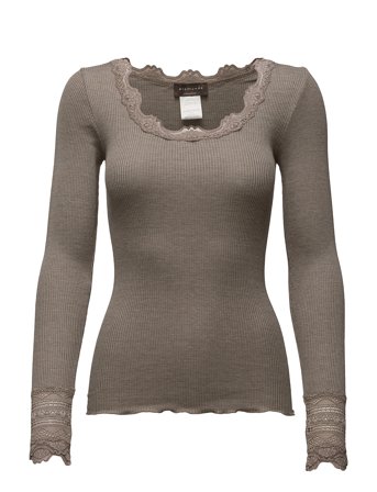 Rosemunde Rwbenita Silk Ls O-Neck Lace T-Shir - Brown - XS
