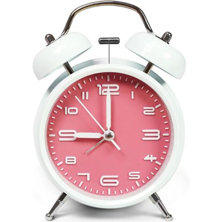 4" Høy Alarmklokke for Oversøvere, Ingen Tikking, Bakgrunnsbelysning om Natten, Batteridrevet, Dobbel Klokkesignal, Rosa