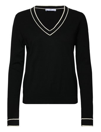 Contrasting V-Neck Sweater Black Mango