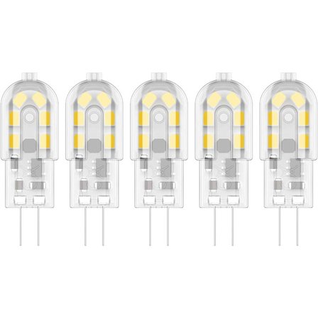 5X G4 LED Pære 2W Pære Lampe 12 SMD 2835LEDs Varm Hvid 3000K LED Lampe Energibesparende 200LM Spotlight AC/DC12V [Energiklasse A+]