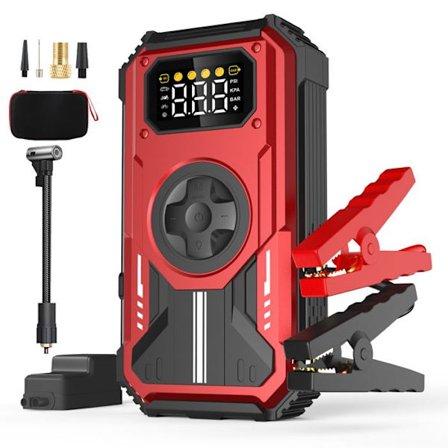 Eigotrav PD-270 Bilstarter 6000A med 150PSI luftkompressor 12000mAh ekstern batteri Jump Starter 12V Rød