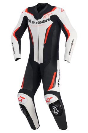 Tuta In Pelle Moto Alpinestars GP Force V2 1Pc Bianco/Nero/Rosso Fluo 48