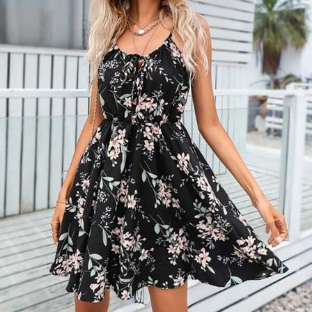 Damklänning för Caual Sommar Spaghetti Strap Klänningar för Damer Caual Daily black s