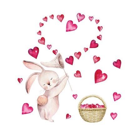 Lysande väggklistermärken Cartoon Rabbit Dekaler Rosa hjärta