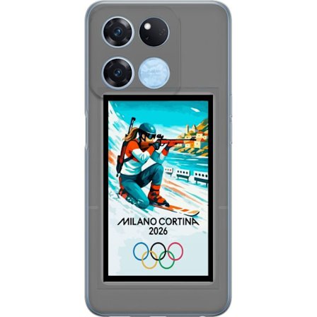Kompatibelt Mobildeksel til OnePlus Ace Racing Retroplakat Cortina Milano 2026 med fjell, vintersportsutøvere, italienske trikolor, Milano-katedralen