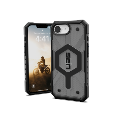UAG Pathfinder Clear MagSafe iPhone 16e Kotelo - harmaa/musta