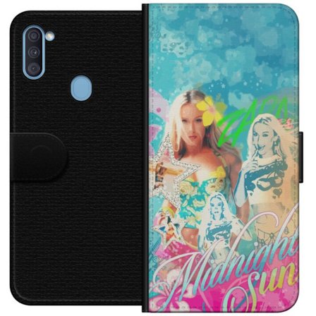 Yhteensopiva Lompakkokotelo Samsung Galaxy A11 Seikkailumaailma Steve, Creeper ja eläimillä värikkäässä palikkagrafiikassa