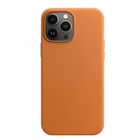 Gullbrunt lærdeksel med knapper for iPhone 16