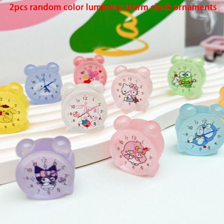 2 stk. Tegneserie Mini Vekkerklokke Modell Ornament Lysende Ornament