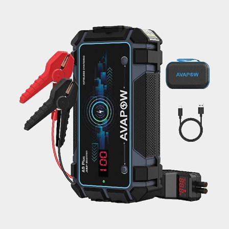 Démarreur d'appoint / booster de démarrage Avapow Jumpstarter A9 Plus, 12 V, 2000 A, pour moteur thermique jusqu'à 8 litres / moteur diesel jusqu'à 