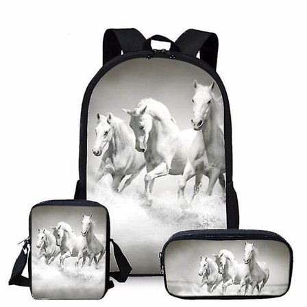 3 st/ set Häst Skolväska Satchel Anime 3d Print Ryggsäck