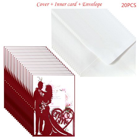 20 stk/sett Laser Cut Mr & Mrs Bryllupsinvitasjoner Kort Inviter Konvolutter Kit Brida