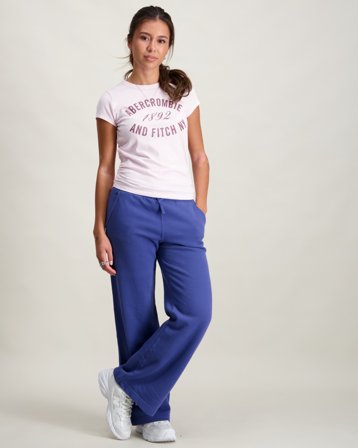 Abercrombie AFG ESSENTIAL WIDE LEG FLEECE Niebieski Spodnie Dziewczyna - Kids Brand Store
