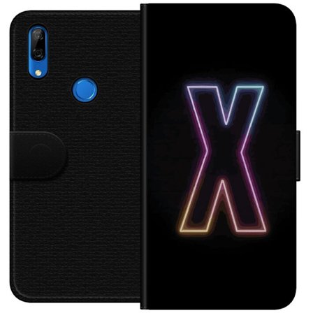 Kompatibelt Plånboksfodral till Huawei Huawei P Smart Z Neonbokstav X i starka färgskiftningar mot svart bakgrund, kraftfull typografisk design med