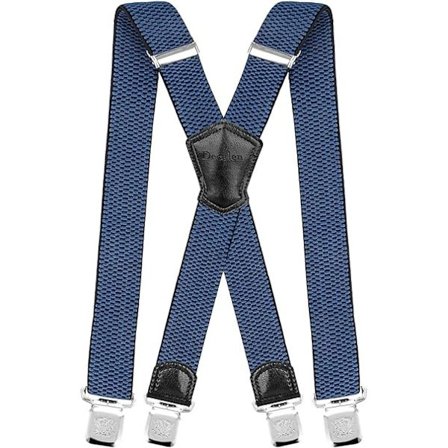 Herrebukser med svært sterke metallklips brede 4 cm tunge bukseseler én størrelse passer alle menn og kvinner justerbare og elastiske X-form (blå)