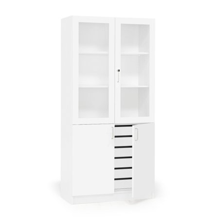 Kleiderschrank THEO, Schubladen und halbe Glastüren, 1000x470x2100 mm, weiß