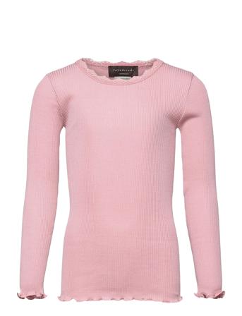 Silk T-Shirt Ls W/ Lace Langærmet T-shirt Lyserød Rosemunde Kids