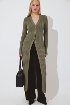 NA-KD - Strikket cardigan midikjole - Cardigan - Grønn - L