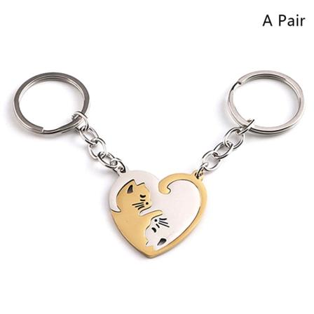 1 Par e Cat nøglering Patchwork Hjerte Rund Par Lovers Keyrin A4