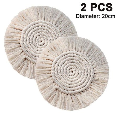 Håndlagde bomullsbrikker, runde vevde flettede tykke makrame-brikker