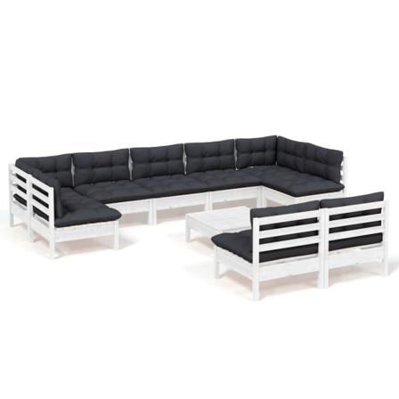 Vidaxl Loungegrupp Med Dynor 10 Delar Vit Massiv Furu Vit