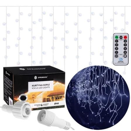 SPRINGOS 300 LED lysgardin, 14,5m, 8 funktioner, kold hvid kall vit