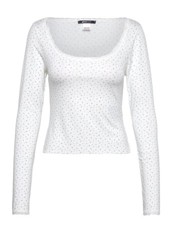 Gina Tricot Soft Long Sleeve Lace Top - White - L