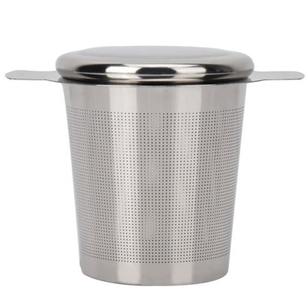 Teblad/kaffefilter i rostfritt stål, tesil med lock och handtag