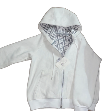 Vit hoodie med mönstrad huva