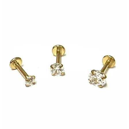 |NT| 3 st guldpläterade Labret med sten (3mm 4mm 5mm) Längd: 8mm