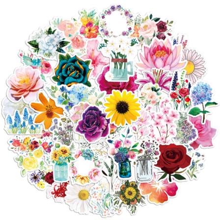 50 stk. klistermærker - Blomster flerfarvet