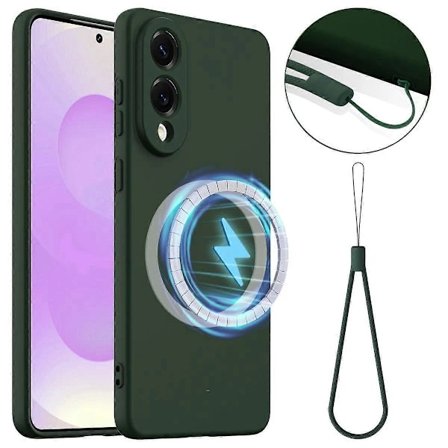 Kompatibel med Samsung Galaxy S25 Edge Cover Kompatibel med MagSafe Anti-Drop Flydende Silikone Telefoncover Multicolor Mørkegrøn-Glad