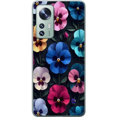 Kompatibelt Mobildeksel til Xiaomi 12 Dekorativt blomstermønster med fargerike pensélignende blomster og mørk elegant bakgrunn