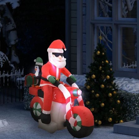 vidaXL Uppblåsbar Jultomte på LED Motorcykel IP44 160 cm