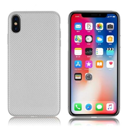 iPhone Xr soft case med kulfiberstruktur - Sølv Silver grey