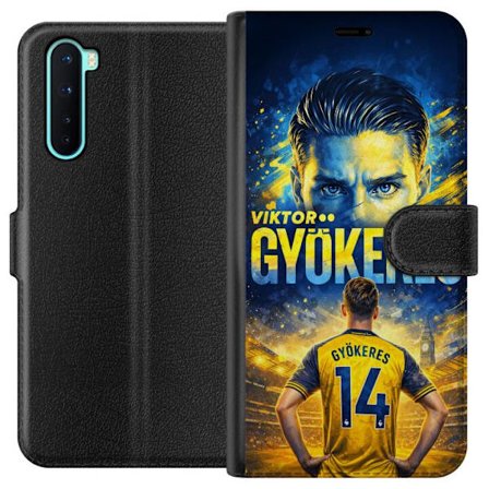 Kompatibelt Lommeboketui til OnePlus OnePlus Nord Viktor Gyökeres fotballplakat i gult og blått med dramatisk stadionbakgrunn, sportillustrasjon for