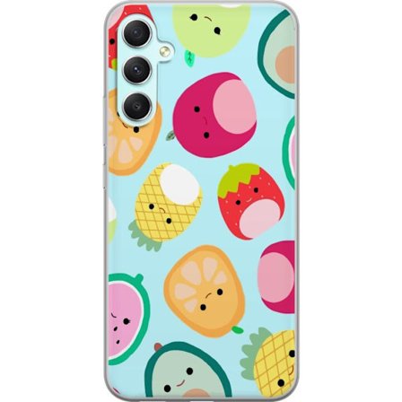 Kompatibelt Mobildeksel til Samsung Galaxy A34 Mønster av kawaii-frukter som jordbær sitron ananas og avocado på lyseblå bakgrunn