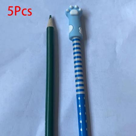 5Pcs Kawaii Cat Paw Pencil Cap Tecknade Silikone Penna Topper Överdrag För Barn Roligt Penna Extender Papperskol Ljud 5Pcs Blue