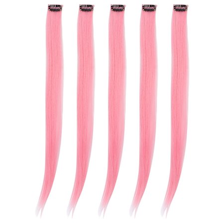 5 stk Clip in Hairpiece Farget Straight Hair Extensions Clip Hairpiece Clip for Party CosplayLight Pink